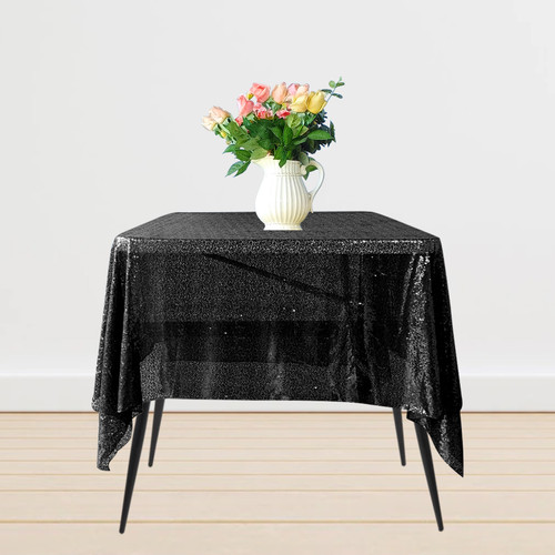 Sequin Sparkly Square Tablecloth - Black