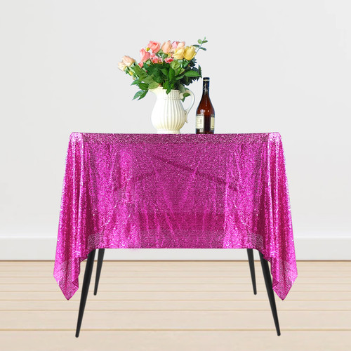 Sequin Sparkly Square Tablecloth - Fuchsia
