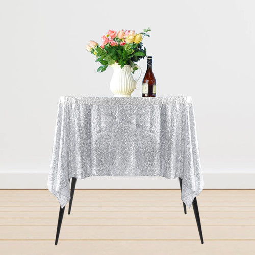 Sequin Sparkly Square Tablecloth - Silver