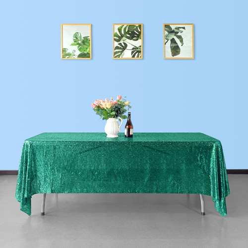 Sequin Rectangle Sparkly Tablecloth - Emerald Green