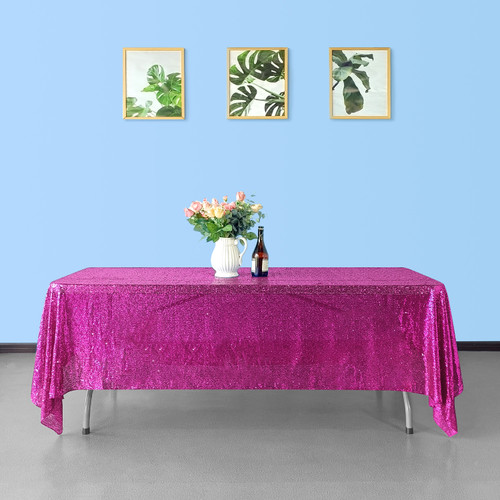 Sequin Rectangle Sparkly Tablecloth - Fuchsia