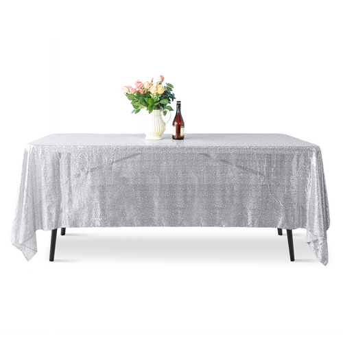 Sequin Rectangle Sparkly Tablecloth - Silver