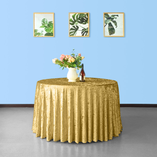 Round Crushed Velvet Tablecloth - Gold