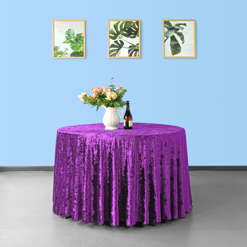 Round Crushed Velvet Tablecloth - Purple