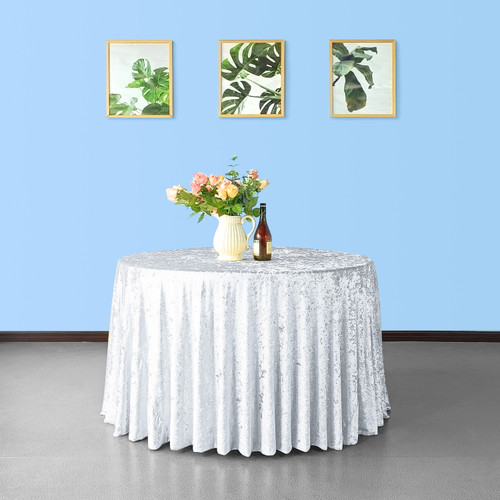 Round Crushed Velvet Tablecloth - White