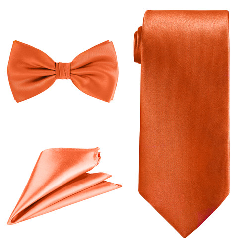 Men's Bow Tie, Neck Tie & Handkerchief Set - Orange