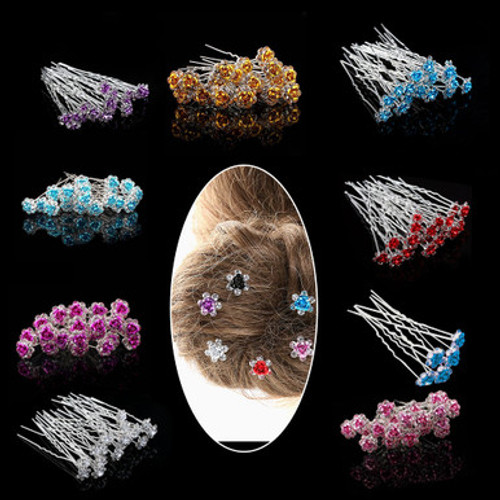 Flower Crystal Hair Pins - 10pcs