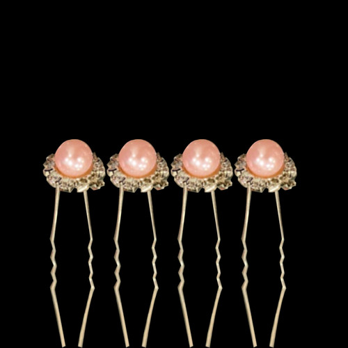 Pearl Flower Hair Pins (10pcs) - Pink