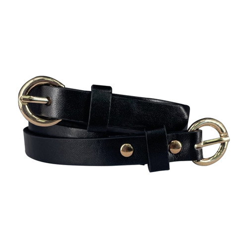 Faux Leather Waist Belt with Gold Buckle