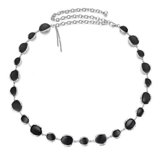 Waist Belt with Black Beads - Silver
