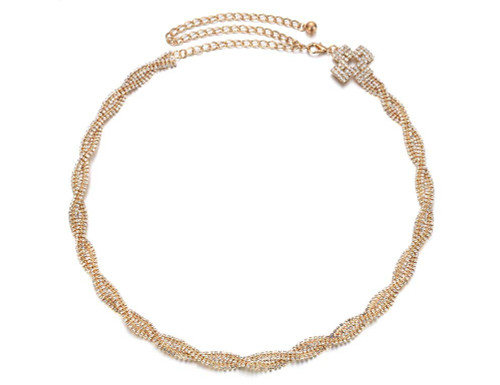 Diamante Braided Twist Belt - Gold