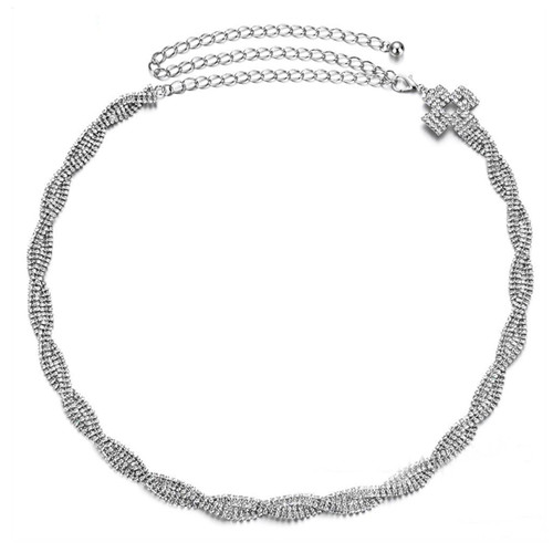 Diamante Braided Twist Belt - Silver