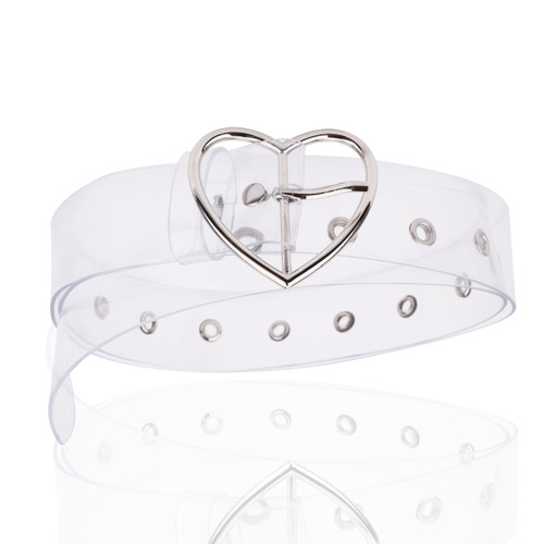 Wide Clear Belt with Silver Heart Buckle