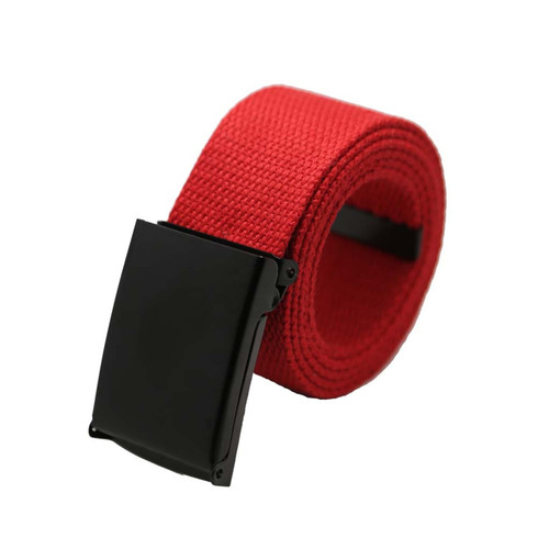 Webbing Army Belt with Black Buckle  - Red