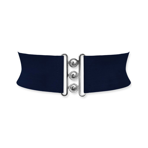 Elasticated Hooks Belt (Silver Buckle) - Navy