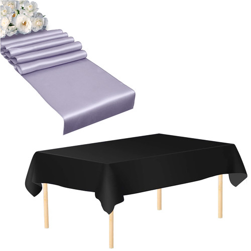 Plastic Table Cloth And Lavender Runner Set  - 2Pcs