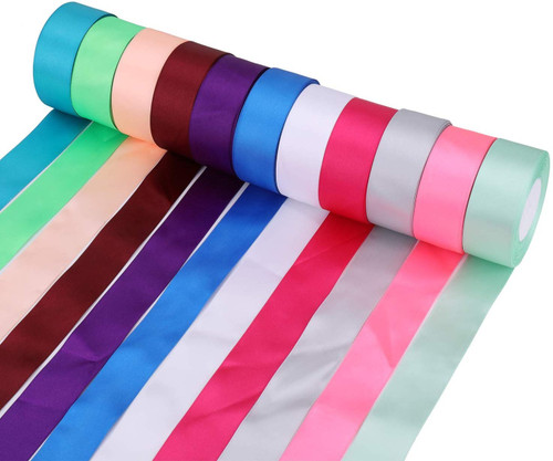 40mm Double Sided Satin Ribbon Bundles, 11 x 25m Rolls - Mixed Colours