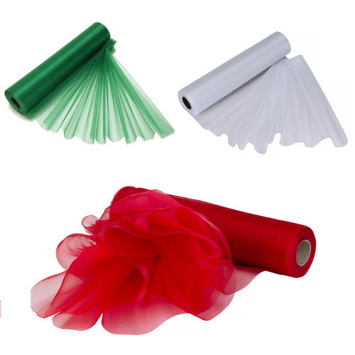 Set of 3 Organza Snow Sheer Rolls - 25m x 29cm - Red, Green, White