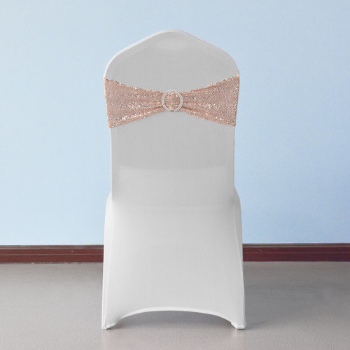 Spandex Sequin Chair Band with Round Diamante Buckle - Rose Gold