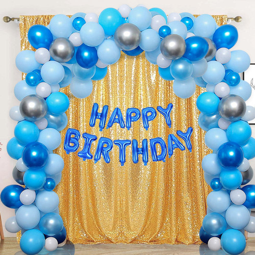 Blue Balloon Arch with Blue Happy Birthday Foil Balloon Set - 118pcs