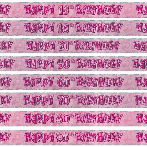 12ft Happy Birthday Foil Banner - Pink