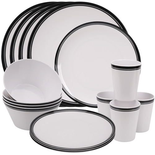 White and Black Design Melamine BBQ and Party Set - 16pcs