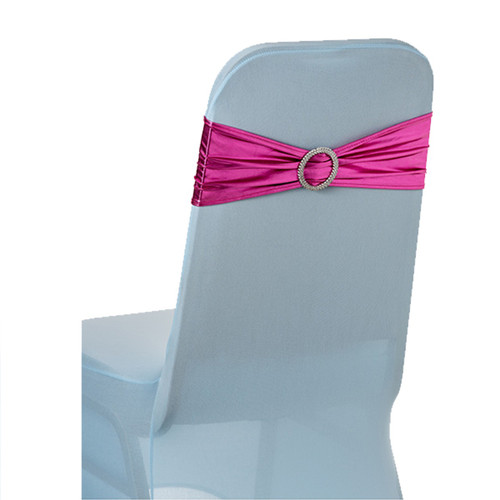 Shiny Spandex Chair Band with Round Diamante Buckle - Fuschia