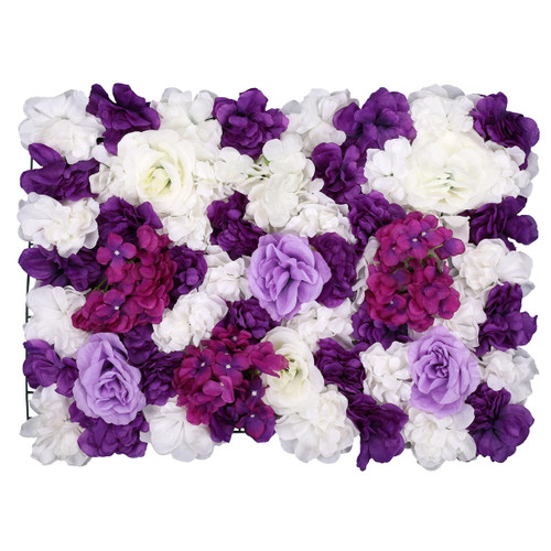 Hydrangea Artificial Flower Wall Panel 60cm x 40cm - Dark Purple & White x 12