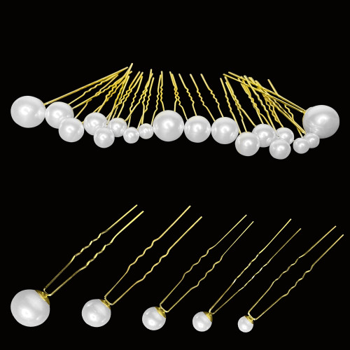 18pcs Mixed Sizes Pearl Hair Gold Pins