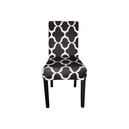 Short Spandex Patterned Printed Chair Cover - Black