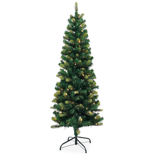Yuletide Slim Christmas Tree with Warm White Lights - 4ft/5ft/6ft