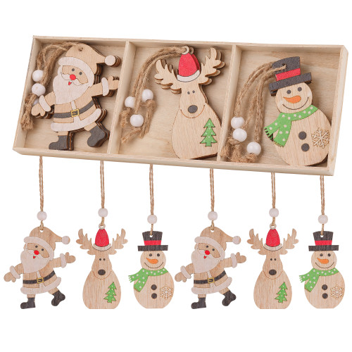 Nordic Wooden Christmas Ornaments Set – 9-Piece