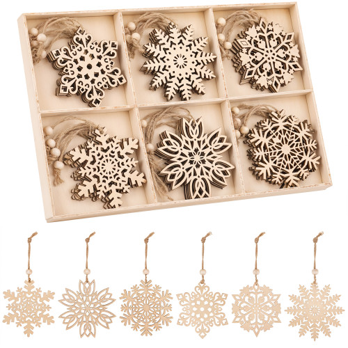 Wooden Snowflake Christmas Ornaments For Xmas Tree Decor