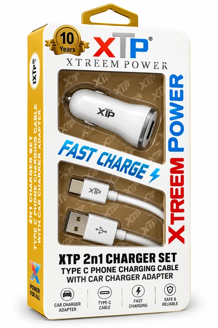 XTP 2n1 Charger Set Type C Phone Charging Cable with Car Charger Adapter