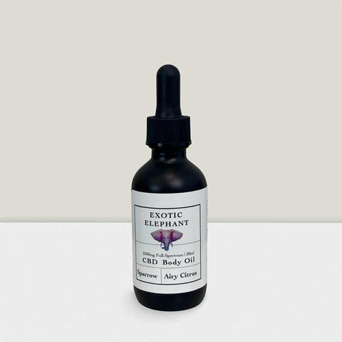 Sparrow CBD Body Oil bottle with pure botanical ingredients for sensitive skin hydration.