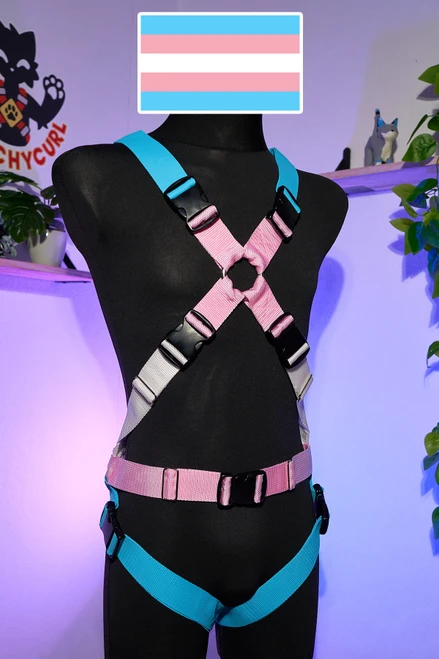 Full X-Harness with Leg-Straps [Transgender Flag]