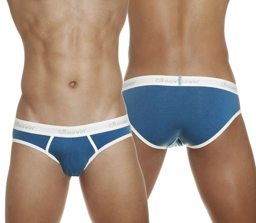 Cotton Hip Brief Blue w/ White Waistband