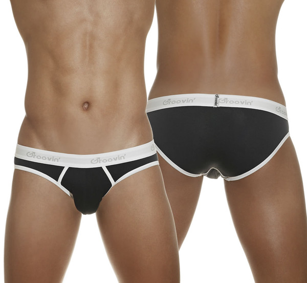 Cotton Hip Brief Black w/ White Waistband