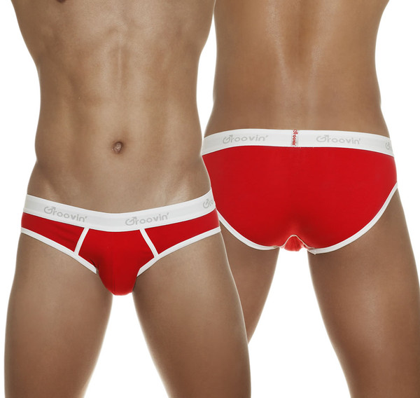 Cotton Hip Brief Red w/ White Waistband