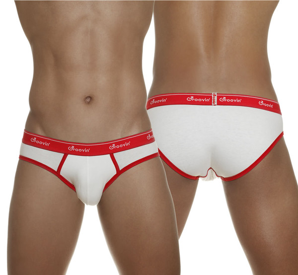Cotton Hip Brief White w/ Red Waistband