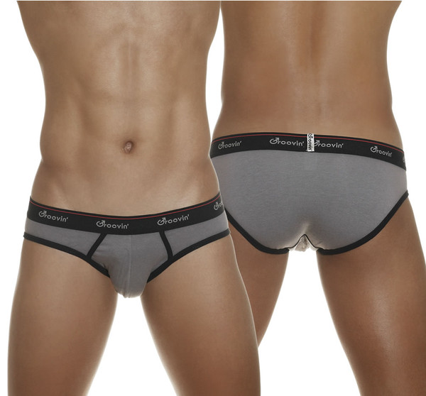 Cotton Hip Brief Grey w/ Black Waistband