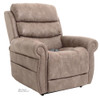 Pride VivaLift Tranquil 2 power lift recliner in Astro mushroom with handheld remote on the seat