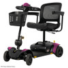 ride Mobility Go Go Elite Traveller 2 Platinum 4-wheel mobility scooter with black seat, front basket, and Sugar Plum body panels