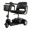 Pride Mobility Go Go Ultra X 3-wheel mobility scooter with black seat, front basket, and black body panels