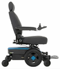 Side view of the Pride Mobility Jazzy EVO 613Li power wheelchair with black captain seat and Iceburg blue mid-wheel drive base