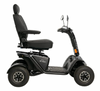 Side view of the Pride Mobility Baja Wrangler 2 4-wheel mobility scooter with black captain seat and Midngiht Camo body panels