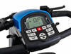 Close-up of the Pride Mobility Baja Wrangler 2 scooter control panel with display screen, speed buttons, and handlebar grips