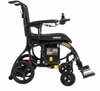 Side view of the Pride Mobility Jazzy Carbon 27X folding power wheelchair with joystick controller and black frame