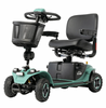 ride Mobility Baja Bandit 4-wheel mobility scooter with front basket, black seat, large tires, and Sage body panels