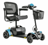 Pride Go Go Elite Traveller 2 4-Wheel mobility scooter in Robin's Egg with black mesh captain’s seat and front basket